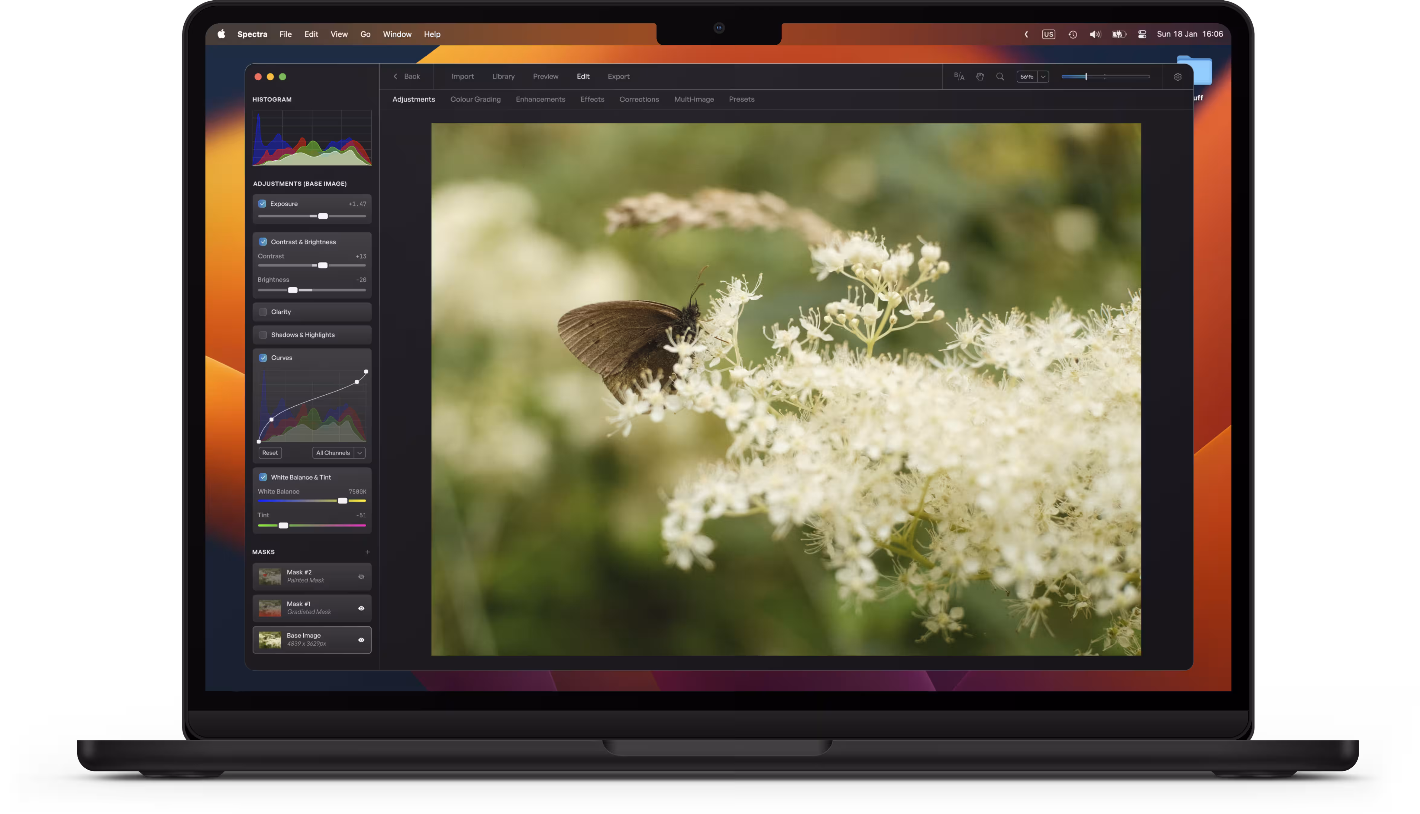 Screenshot of Spectra app in a laptop